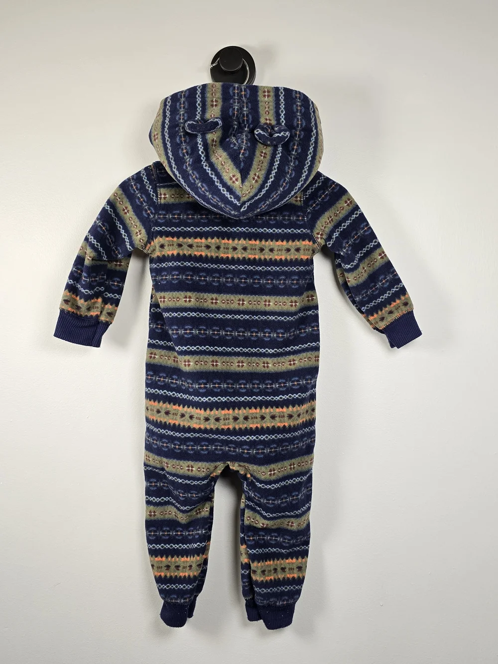 Carter's Navy Patterned Fleece Sherpa-Lined Hooded One-Piece